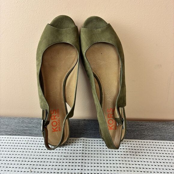 KORS Michael Kors Women’s peep-toe platform sandals Green Suede Size 10M - Picture 5 of 7